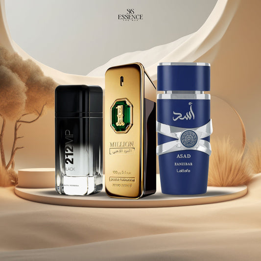 عطر اسد زنجبار + عطر 212 black vip+ عطر ميليون العود الذهبي