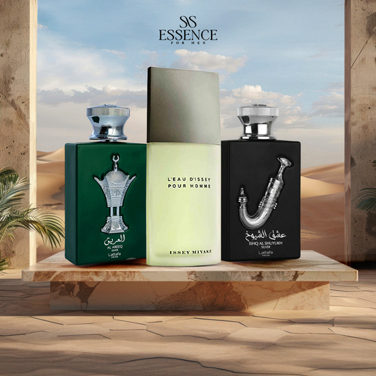 العريق فضي ١٠٠ مل + ايسي مياكي ١٠٠ مل + عشق الشيوخ ١٠٠ مل