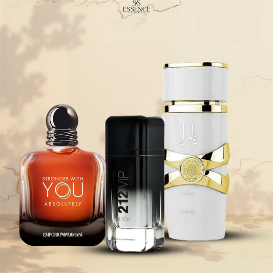 white yara 100 ml + 212 Black 100 ml +  Stronger With You 100 ml