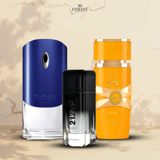 يارا الاصفر100مل + 212 بلاك 100مل + جيفنشي بلو 100مل